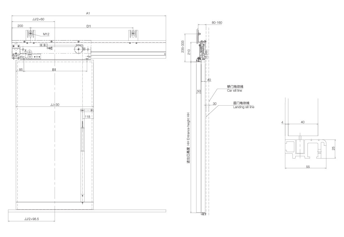 Door operator infrared light beam 1 panel side opening landing door device with light curtain