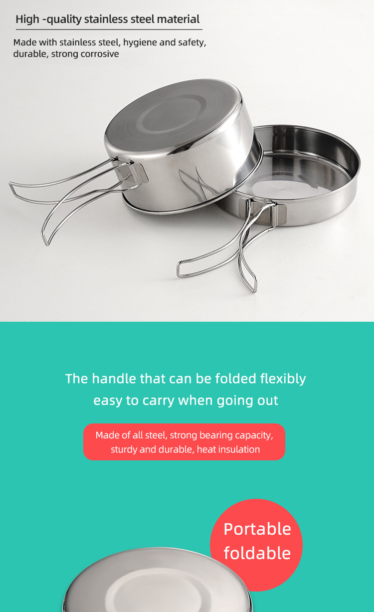 Multifunction 4 Pieces Outdoor Cookware Set Stainless Steel Titanium Pots