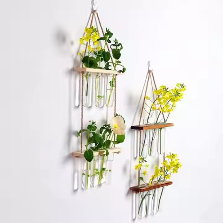 hot-selling Wall Hanging Planter 2 Tiered Plant Propagation Station With Wooden Stand & Glass Planter home decor