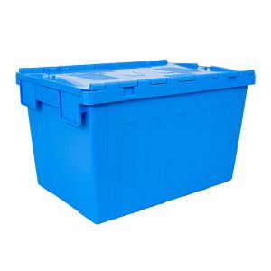 Organized Storage Solution Plastic Tote Box with Hinged Lid and Nestable Design