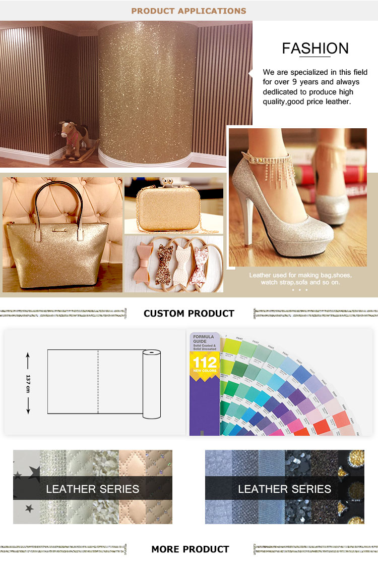 Colorful Synthetic Leather Fabric Sheet Shiny Glitter Woven Backing Multi Layers