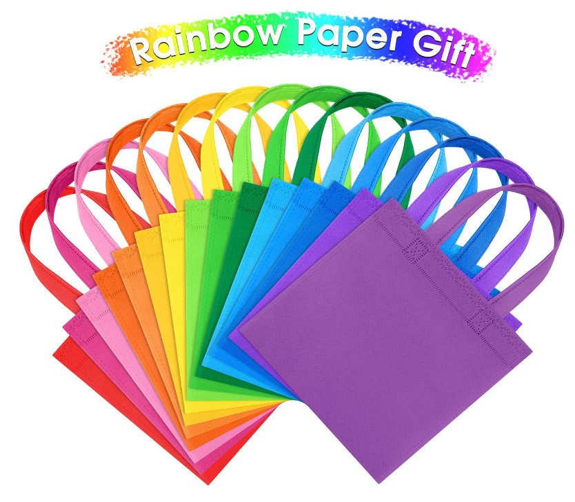 Wholesale Blank Non Woven Party Gift Bags DIY Treat Tote Bags With Handles Party Favor Bags For Baby Shower Birthday Rainbow Party Supplies