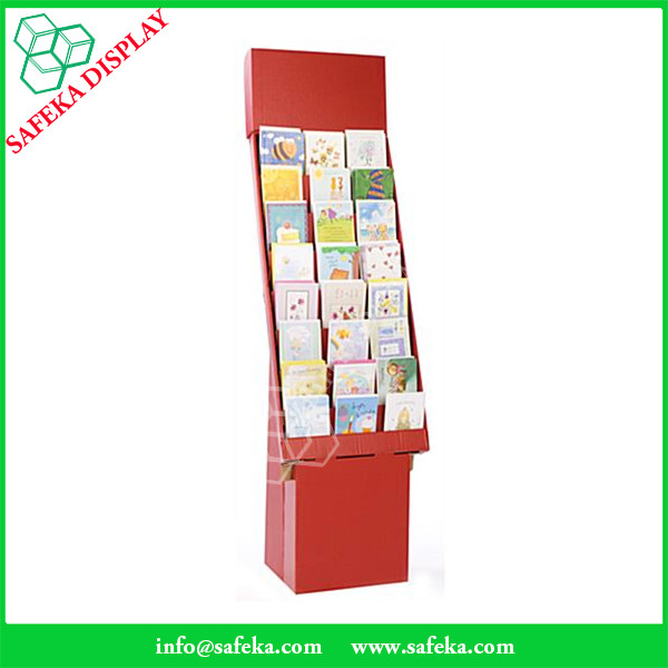 Creative design China Manufacturer Paper material shelf cardboard point of sale greeting card display with pockets