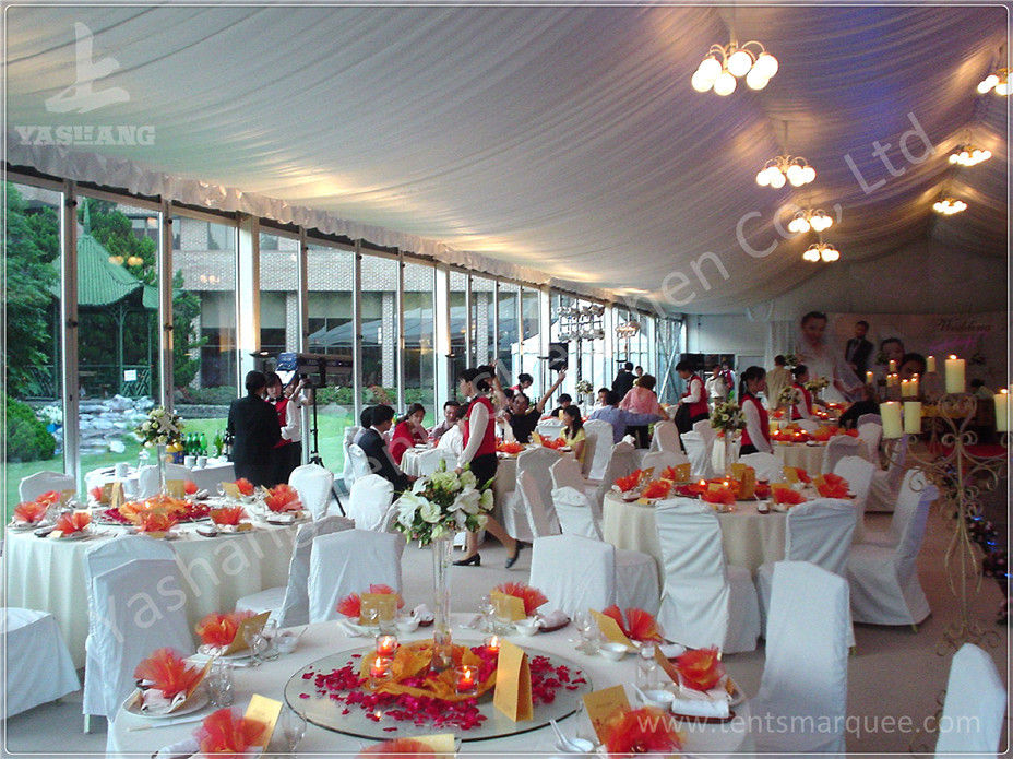 Transparent Glass Wall Aluminum Profile Wedding Event Tent , White Roof Lining Decoration