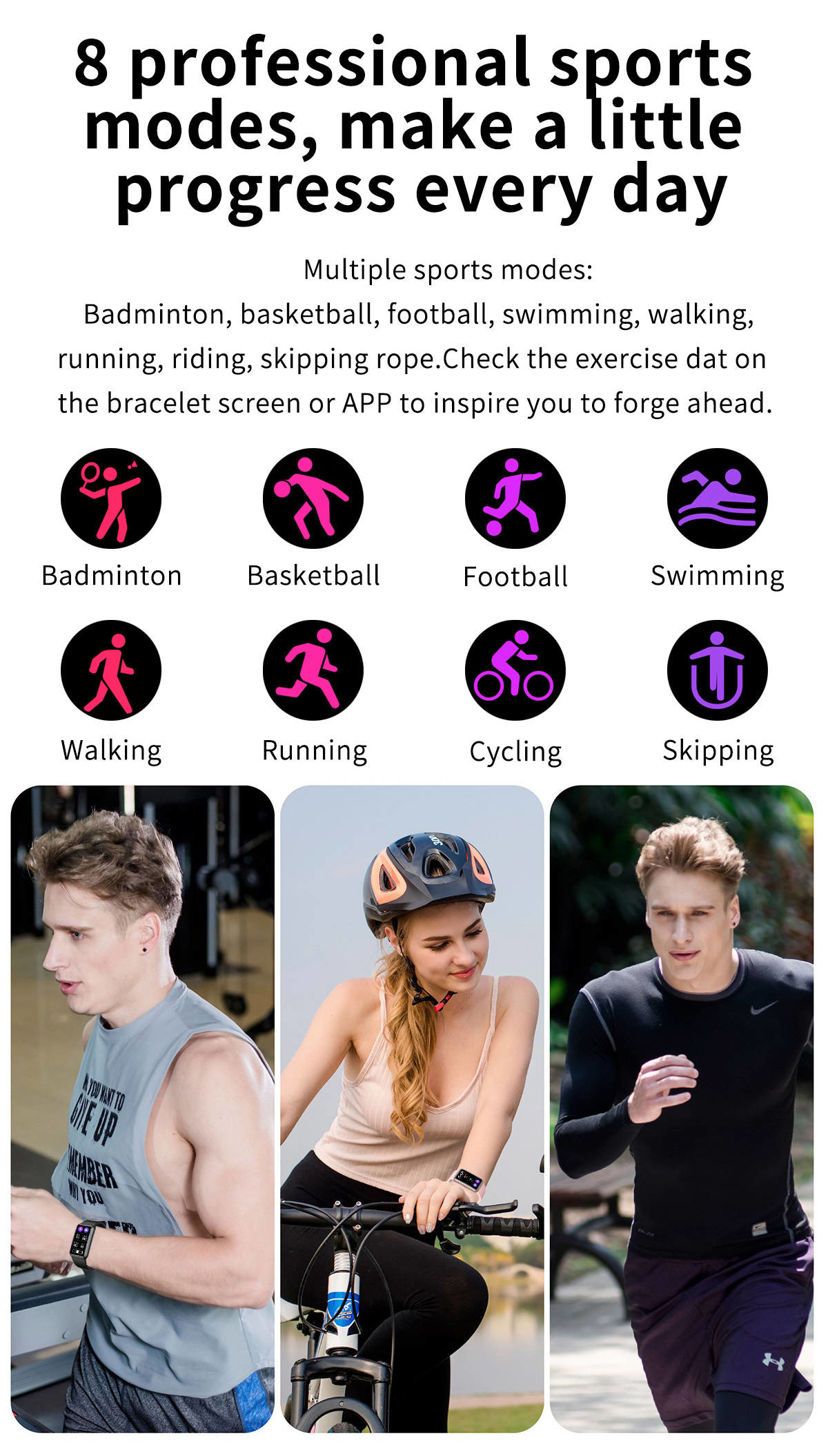 1.45 inch Bluetooth Fitness Bracelet Calories Burned Distance Calculation 145mAh