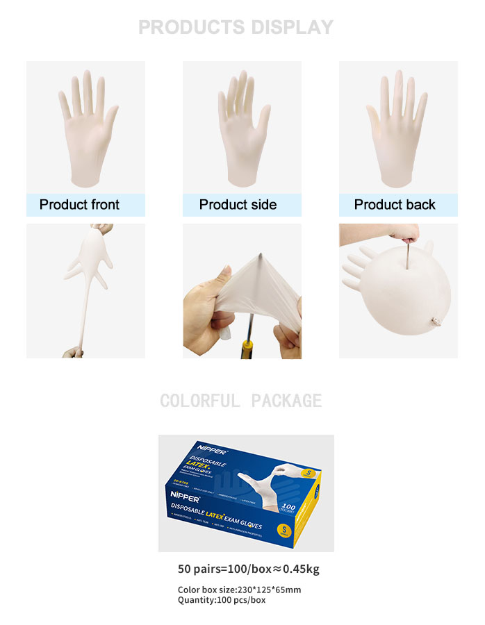 Disposal Latex Hand Gloves Blue Color 14Mpa Tensile Strength