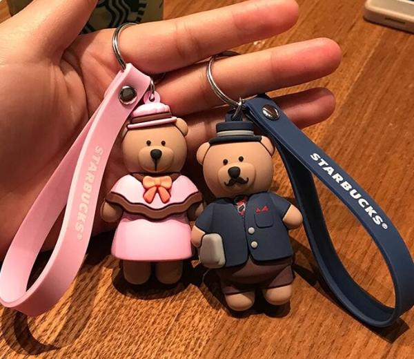 Hot Sale 3d Brown Bear Doll Soft PVC Keychain Key Holder With Silicone Wristband