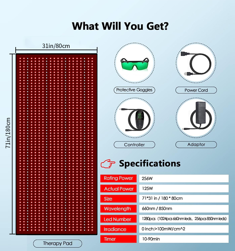 Fitkang125W Black Infrared Red Light Therapy Mat for Full Body Fat Reduction in Black Design