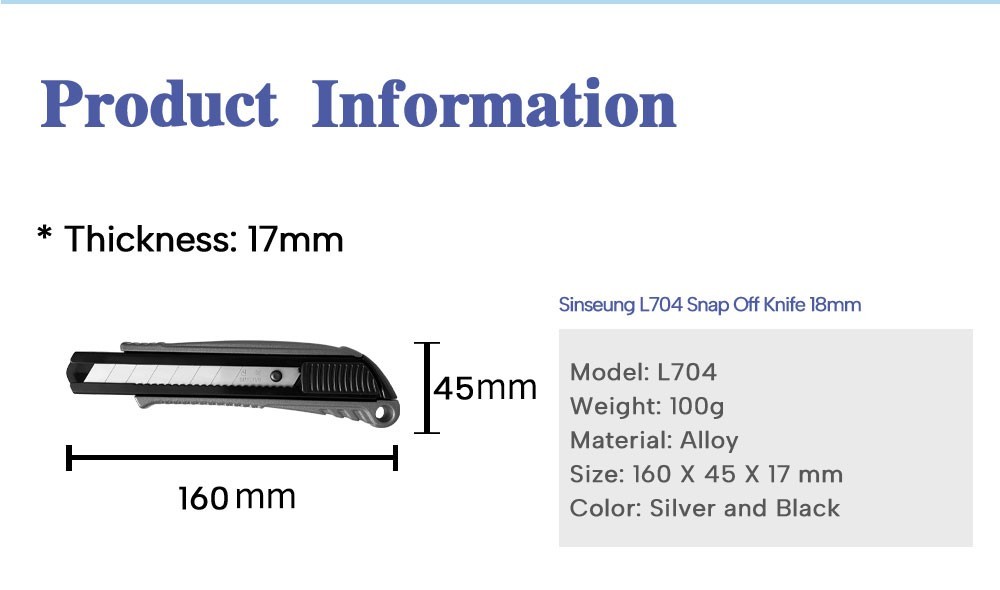 SINSEUNG Alloy L704 18mm Utility Knives Thin Iron Sheeting Cutting Tool