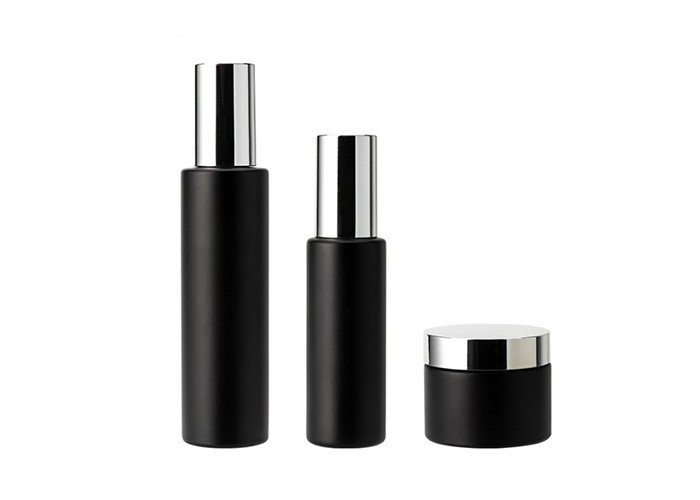 Round Matte Frosted 50ml Black Glass Cosmetic Bottles
