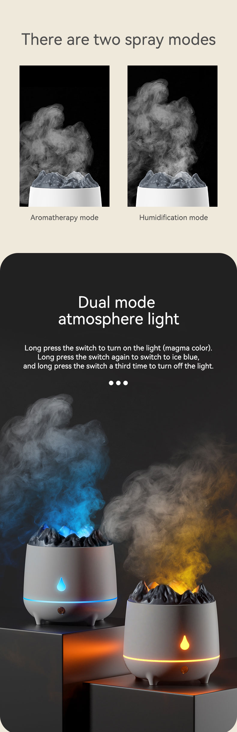 New Mini 400ml Flame Air Humidifier Ultrasonic Oil Diffuser Warm Light Simulated Volcano Flame Aroma Diffuser Humidifier