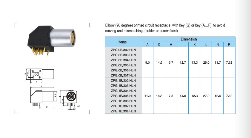 ZPG 0B Push Pull Miniature Circular Connector 4 Pin IP50 With Elbow Socket
