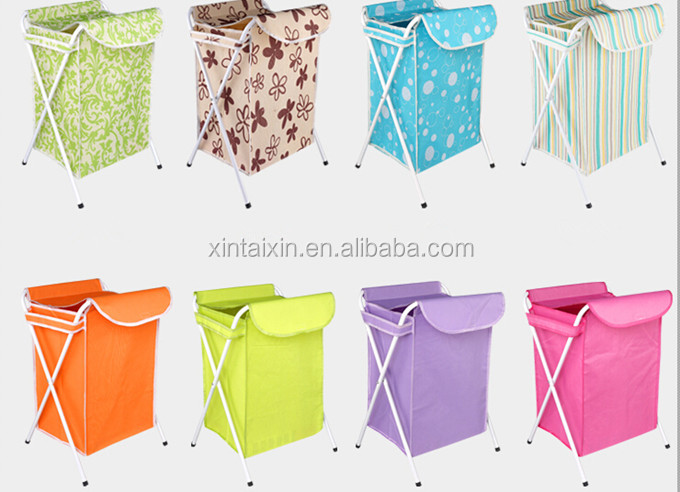 Alu Pipe Polyester Dirty Clothes Basket With Cover Foldable Laundry Hamper
