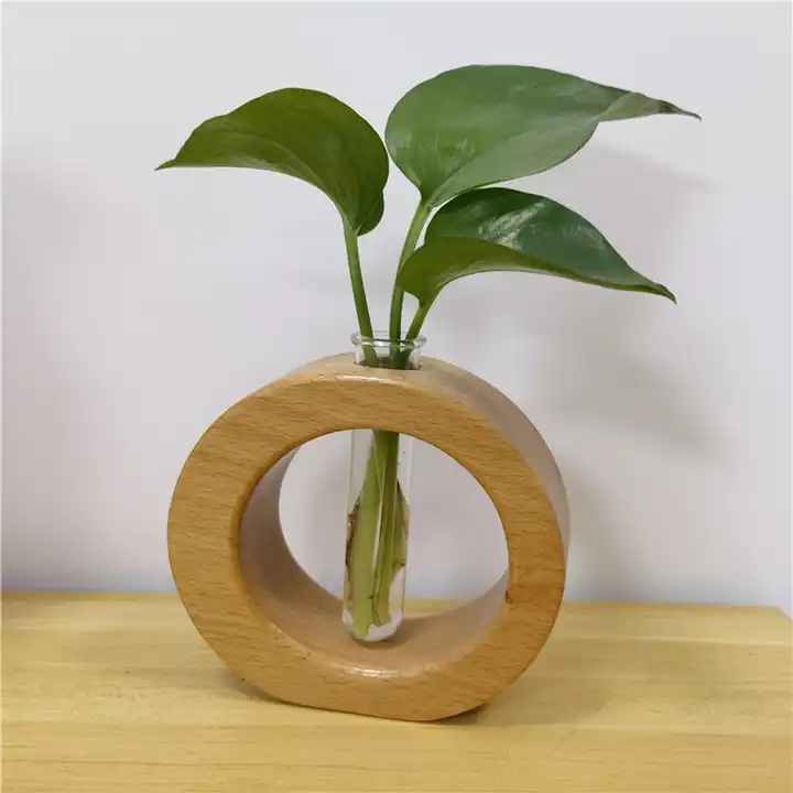Exquisite Nordic style table stand glass test tube vase wooden hydroponic plant holder