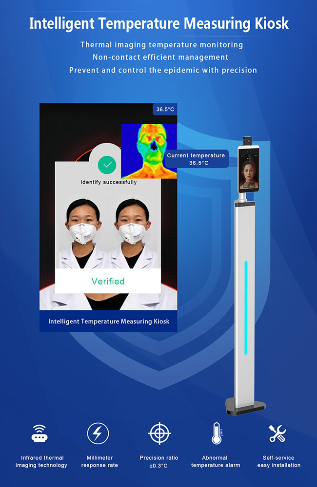 Non Touch Digital Thermometer Free Standing Face Recognition Temperature Scan