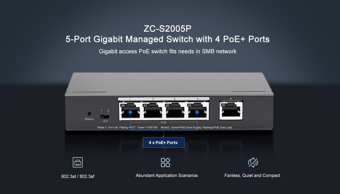 Enterprise PoE Ethernet Switch Smart Cloud Managed 5 Port Gigabit Switch