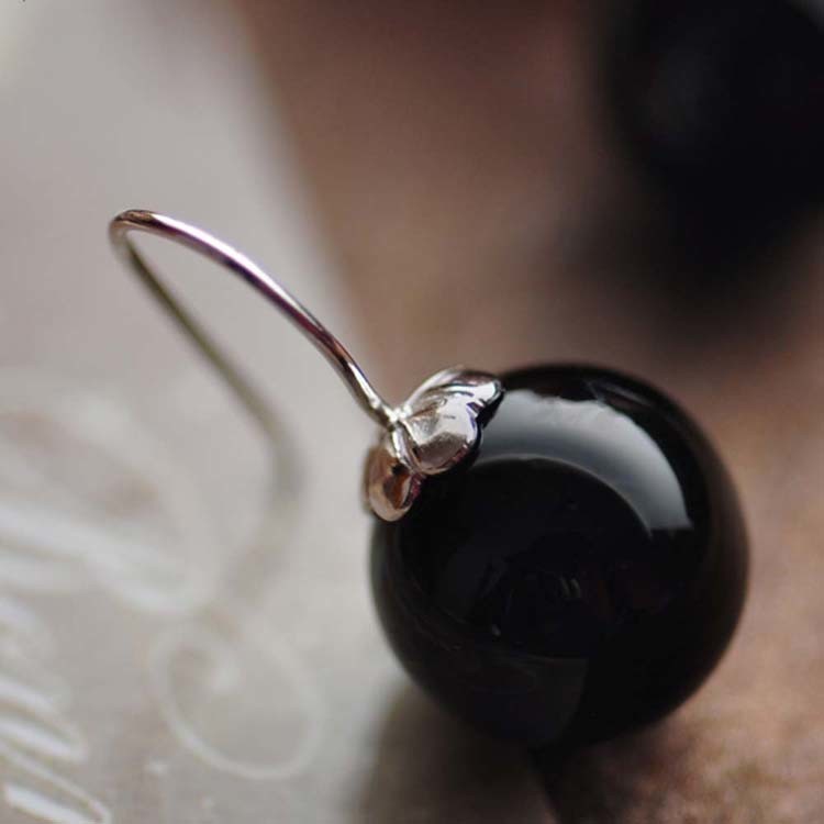 925 Sterling Silver Dangle Earrings with Black Onyx Bead (011634BLACK)