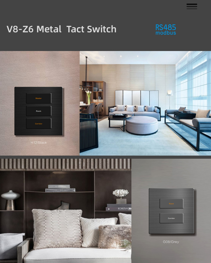 Integrated Modbus Wall Switch LED Circle Push Button Aluminum RS485 Protocol