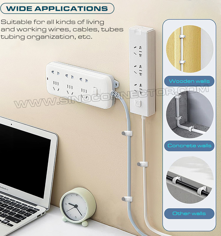Cable Clips Black Cable Holders 100pcs, 4mm~19mm Square Cable Clips Cable Organizers White with Nails for Flat Cables