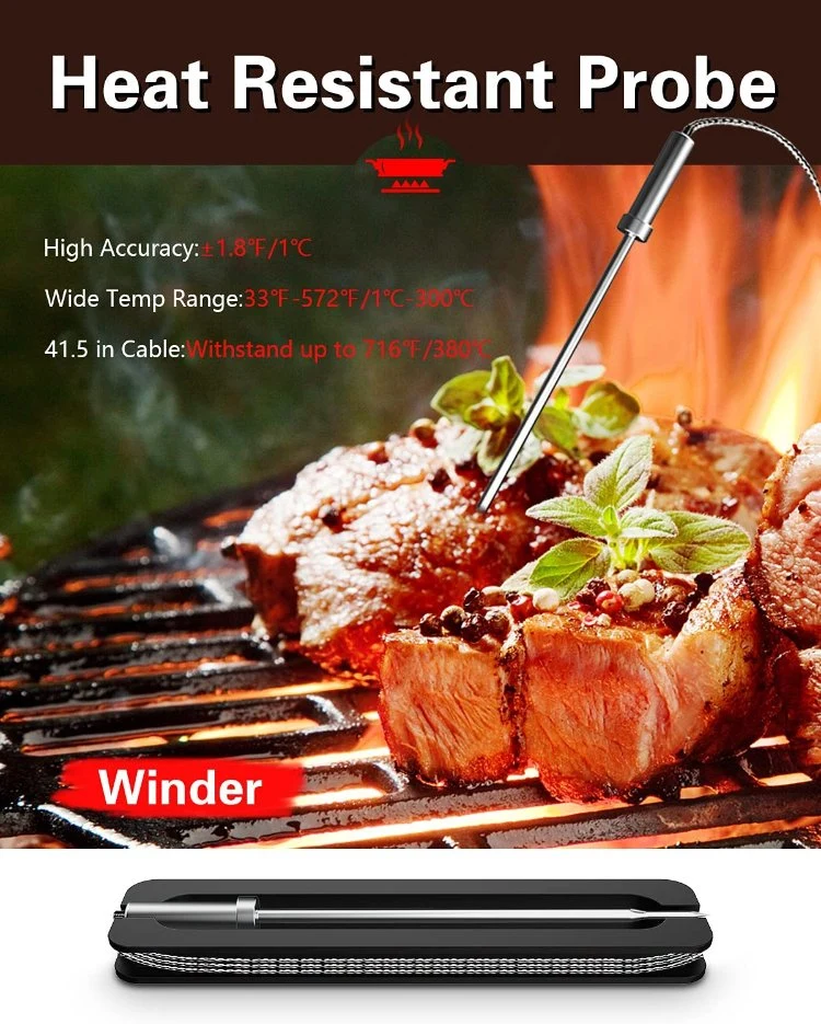 6 Meat Probe Wireless Meat Thermometer Cooking Food Meat Thermometer Wireless for Smoker BBQ Grill Thermometer