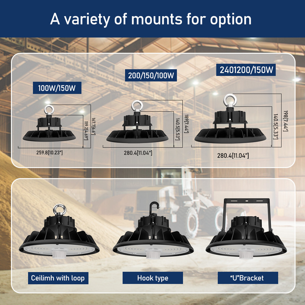 Industrial Workshops Warehouse LED UFO High Bay Light Dimmable 100W 150W 200W 240W Ip65