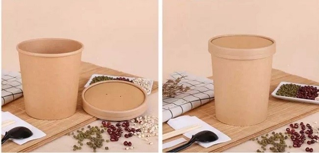 Soup Dessert Takeaway Brown Paper Packaging For Food Ice Cream Cake Container Kraft Cup With Lid