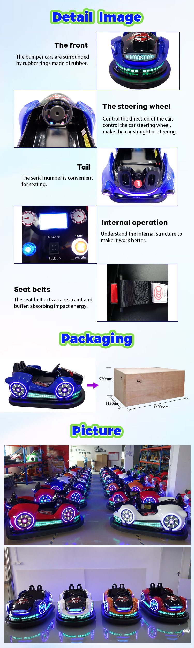 Factory High Quality 48 v / 20 Ah Adult Bumper Car Amusement Park Facilities Kids Bumper Cars