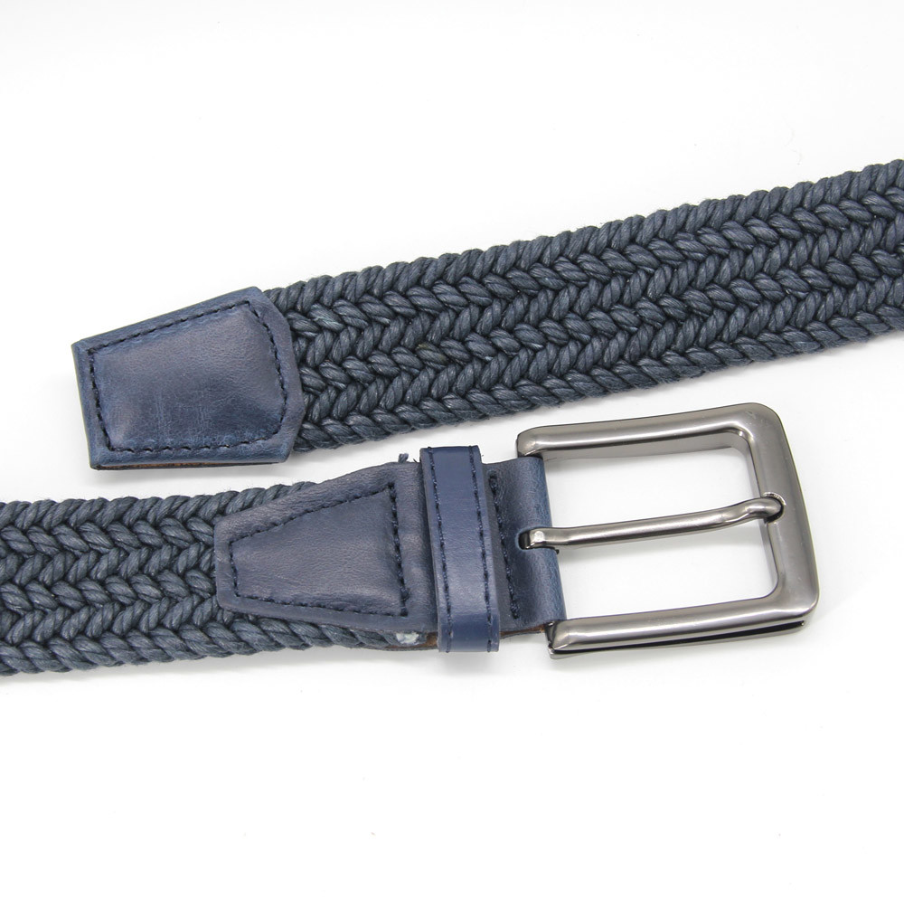 Pu Leather Trim Golf Sports Mens Braided Belt Woven Cotton No Hole
