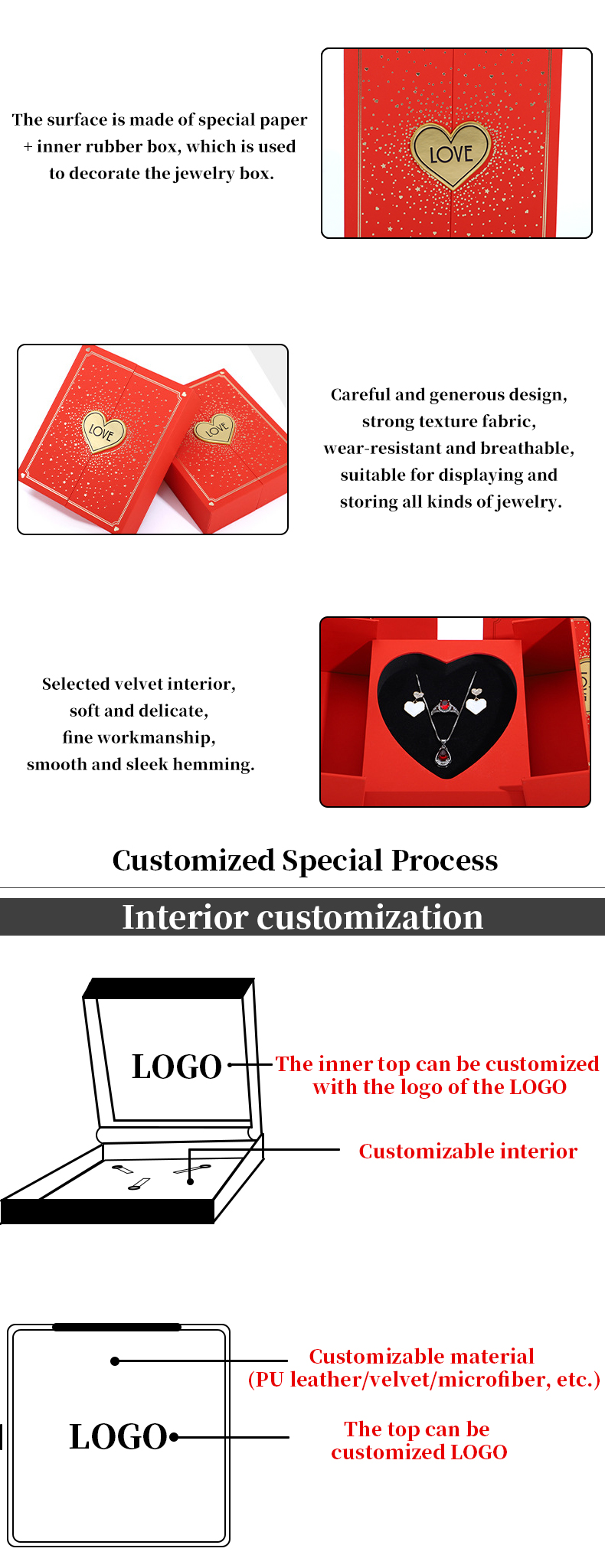 Heart Shaped Red Rose Flower Jewelry Box Packaging For Valentine's Day Necklace