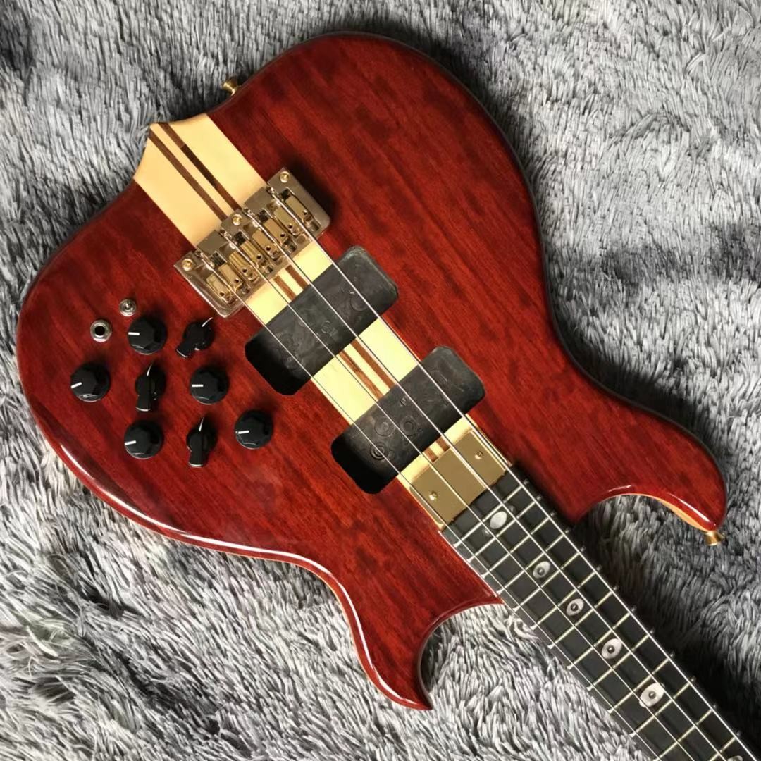 Custom Grand ALEM Mark King Deluxe Custom 4 Strings Neck Through Body Cut Bottom Heart WALNUT Guitar Bass