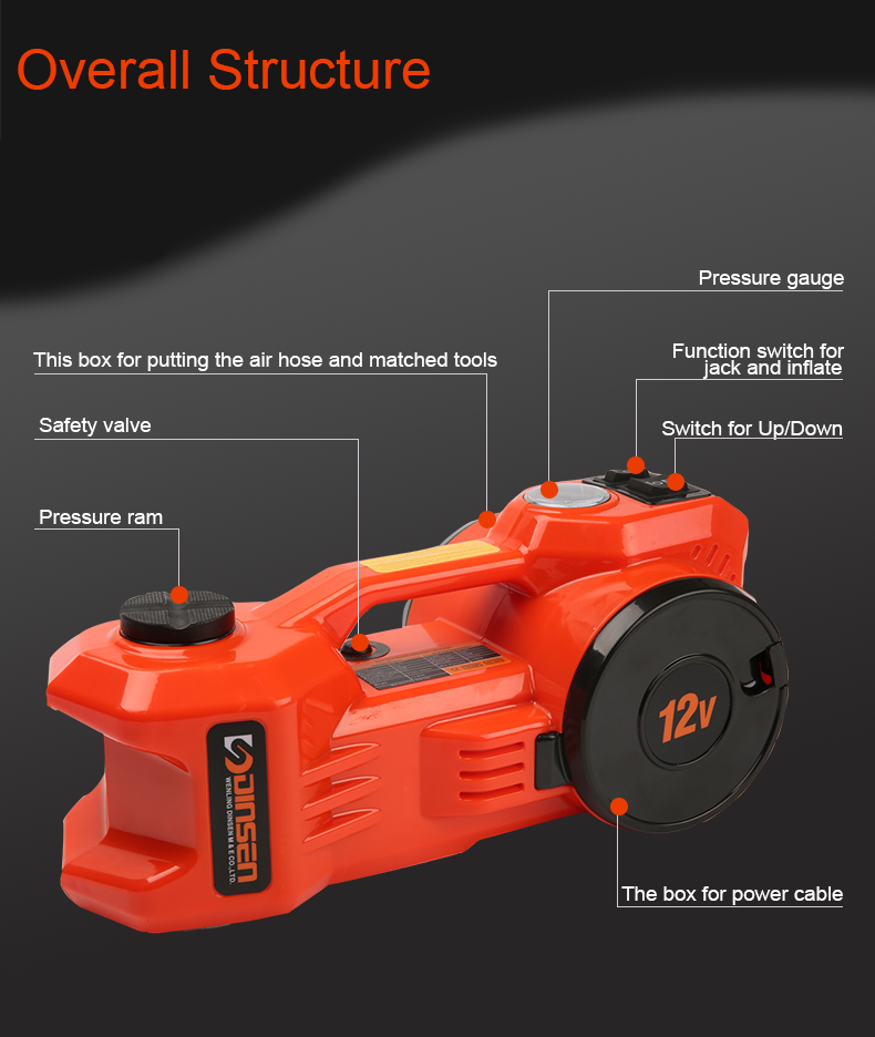 Multifunctional Electric Hydraulic Floor Jack With Inflating Pump 150w