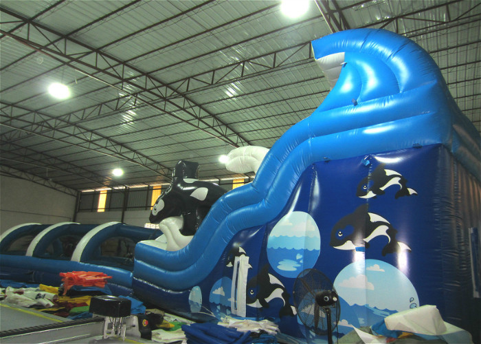 Big Party Commercial Inflatable Water Slides 16 X 3.6 X 6m Silk Printing Safe Nontoxic
