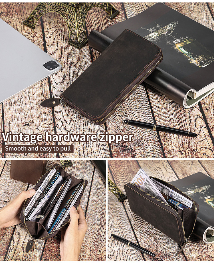 Waterproof Credit Card Wallet for Men Genuine Leather Large Capacity Multifunction Zipper Purse