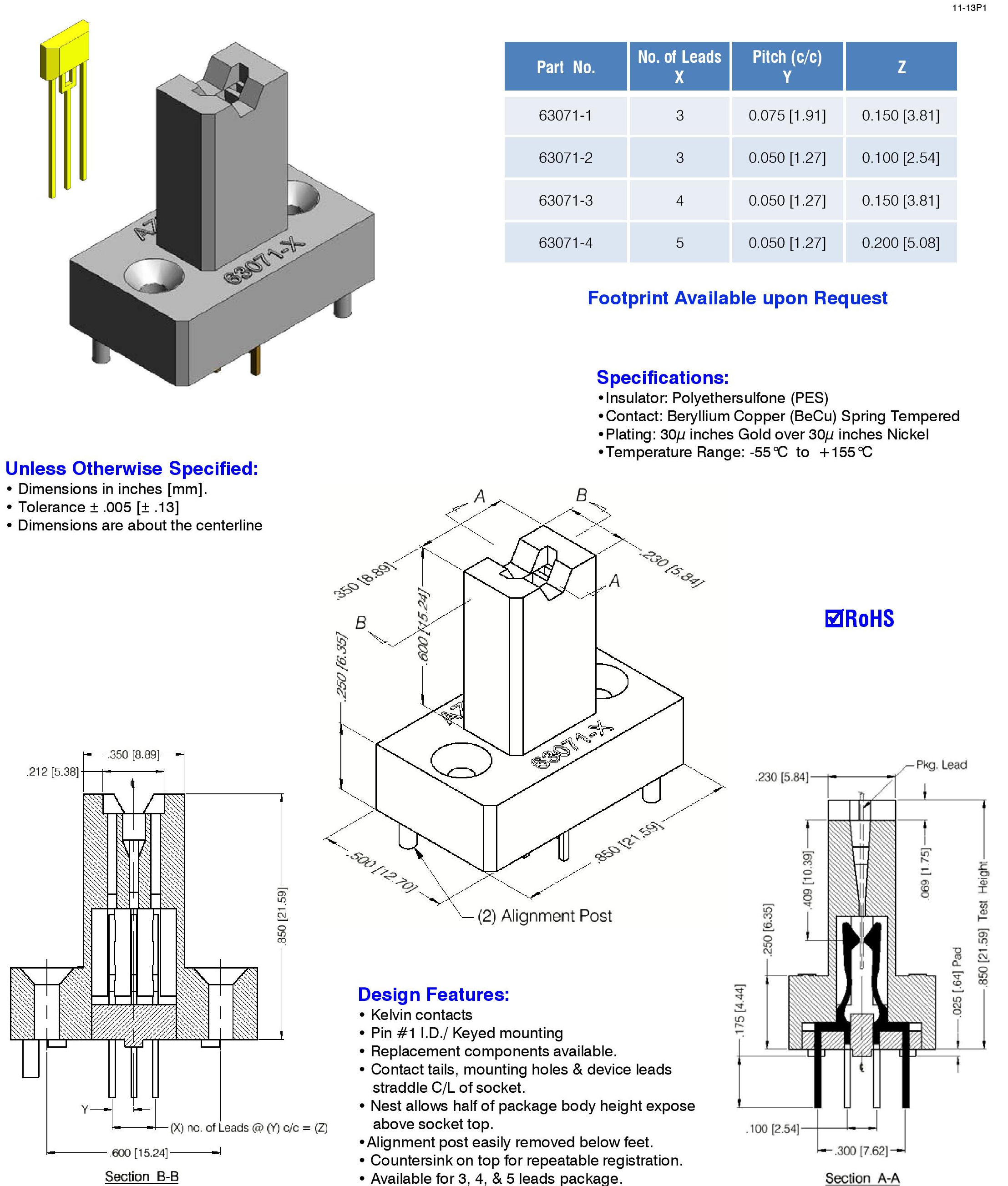 63071-1T Plug In Azimuth Carrier Test Socket Ic Test Socket Electrical Contactor