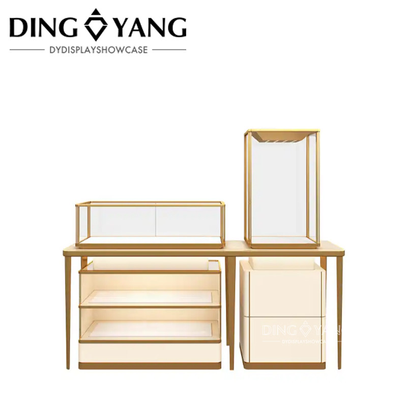 Modern Glass Stainless Steel Fashionable Jewelry Showcase No Installation With Led Light