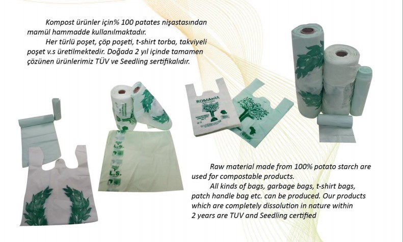 Promotional White EN13432 Certified Compostable shopping bag for supermarket, 100% compostable plastic t-shirt shopping