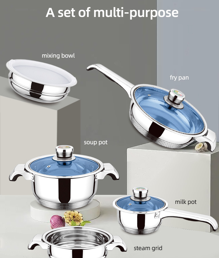 OEM/ODM Different Piece Non Stick Cookware Set Custom Pots And Pans Wholesale 15pcs Stainless Steel Cooking Pot Set