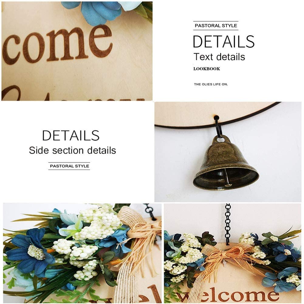 Welcome Wreaths for Front Door Front Door Decor Front Porch Decorations Hanging Sign Rustic Wood Hanging Sign with Bell