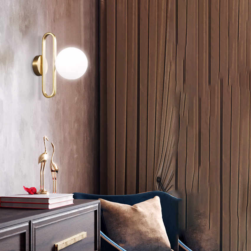 Nordic Bedside Wall Lamp modern golden Indoor bedroom Corridor stairs loft Glass Ball Wall Lamp(WH-OR-238)