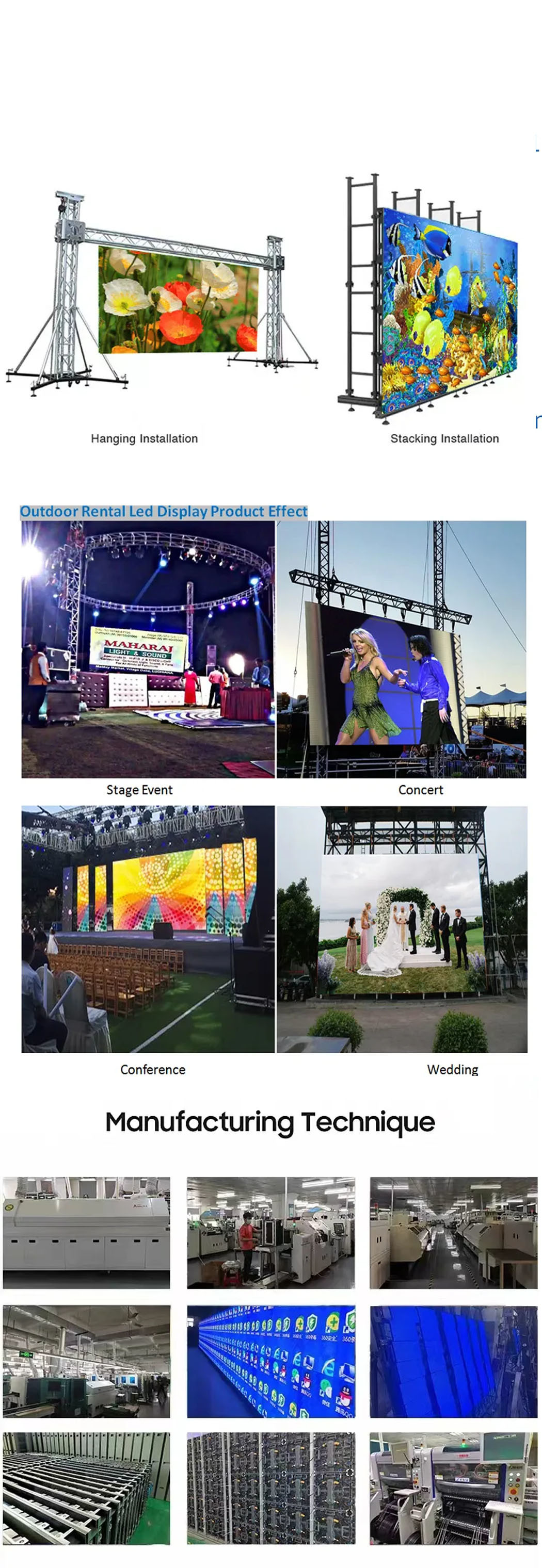 500X1000 500X500 P3.91 Rental Screen Cabinet Led Display Outdoor P4.81