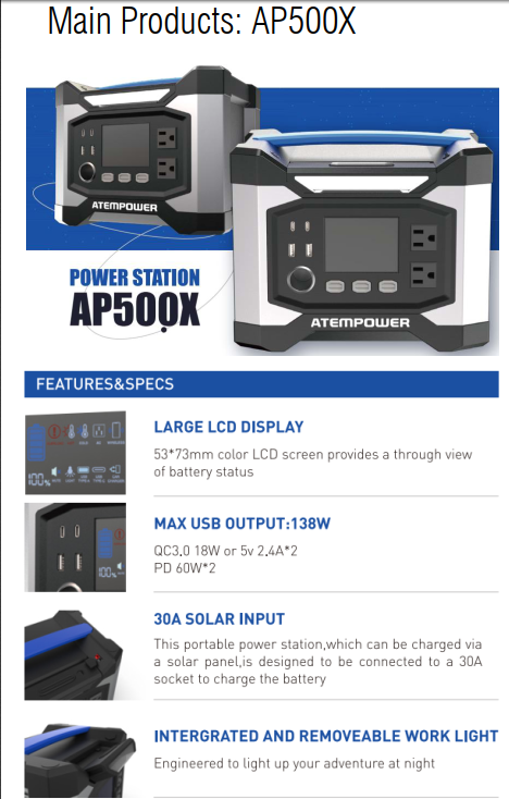 Portable power bank battery charger 500Wh 1500Wh Lithium Battery with ac outlet for camping