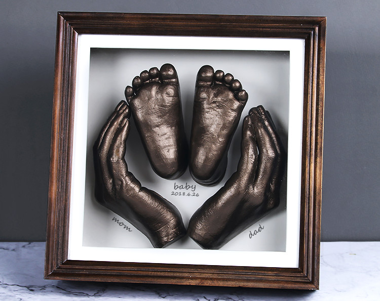 Brown Baby Family Hand And Feet Casting Kit Photo Frame For Infant Keepsake