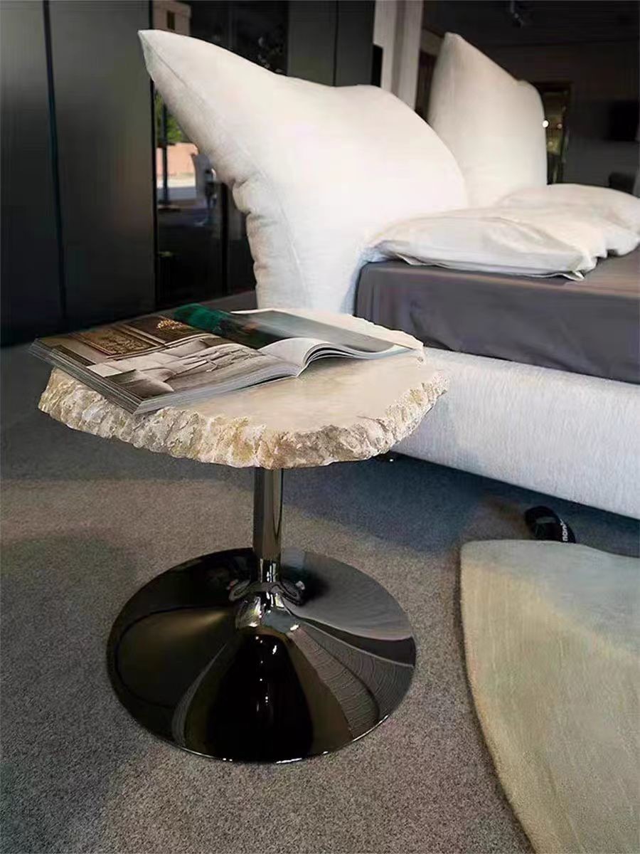 SUS 304 Irregular Shaped Snowstone Coffee Table Set High End Metal Mirror Base