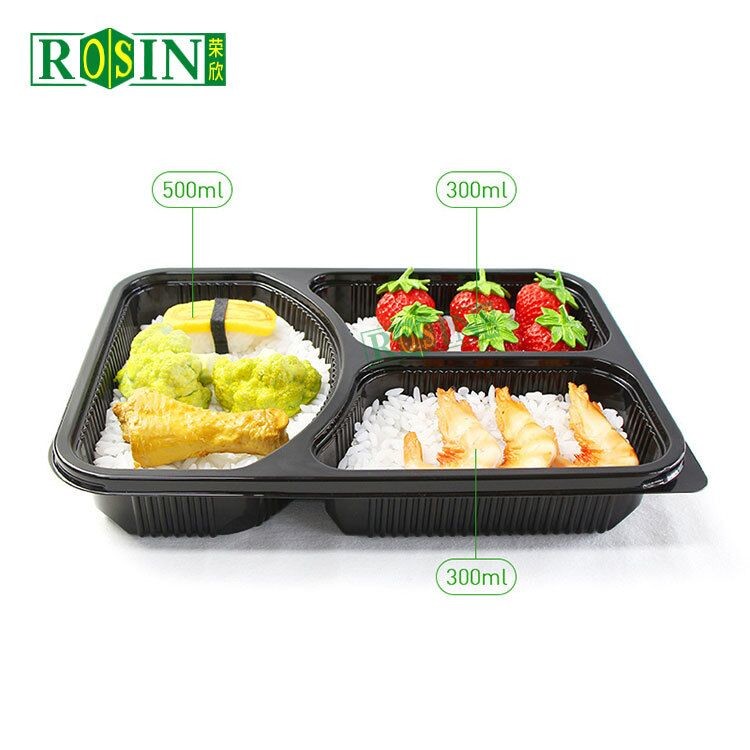 Thickened Plastic PP 3 Compartment Lunch Containers Transportation With Lid