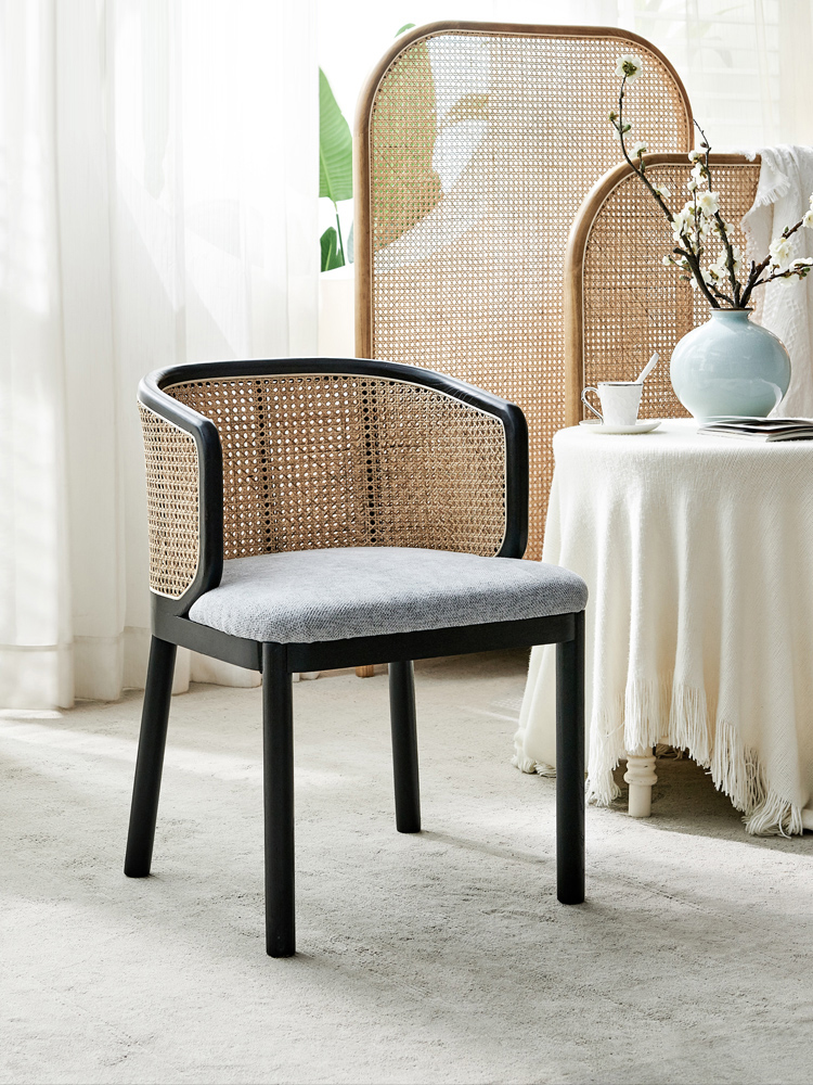 Hotel Restaurant Upholstered Wooden Chair Rattan Back 55*53*77