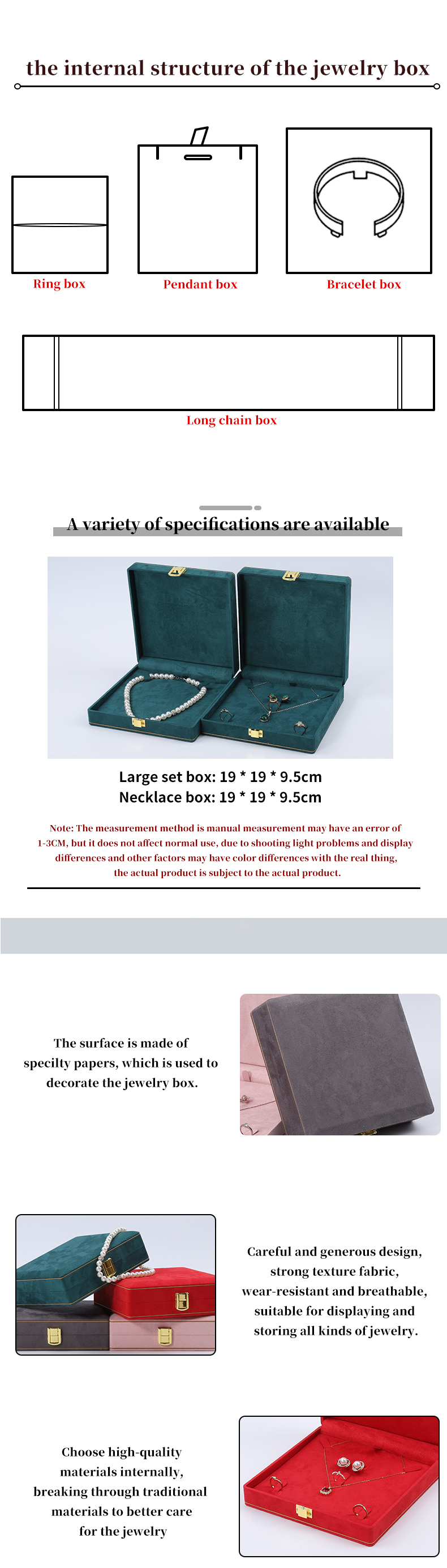 Soft Sleek Velvet Jewelry Box Organizer Gold Buckle Luxury Jewelry Case OEM