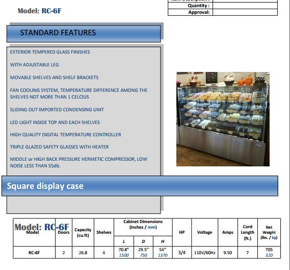 Refrigerated glass door cake display case for bakery shop with CE/ETL