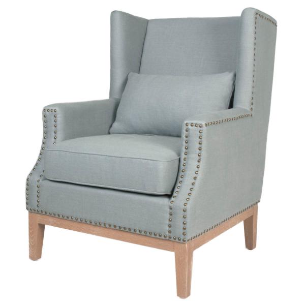 French style solid wood single living room upholstered accent chair , linen