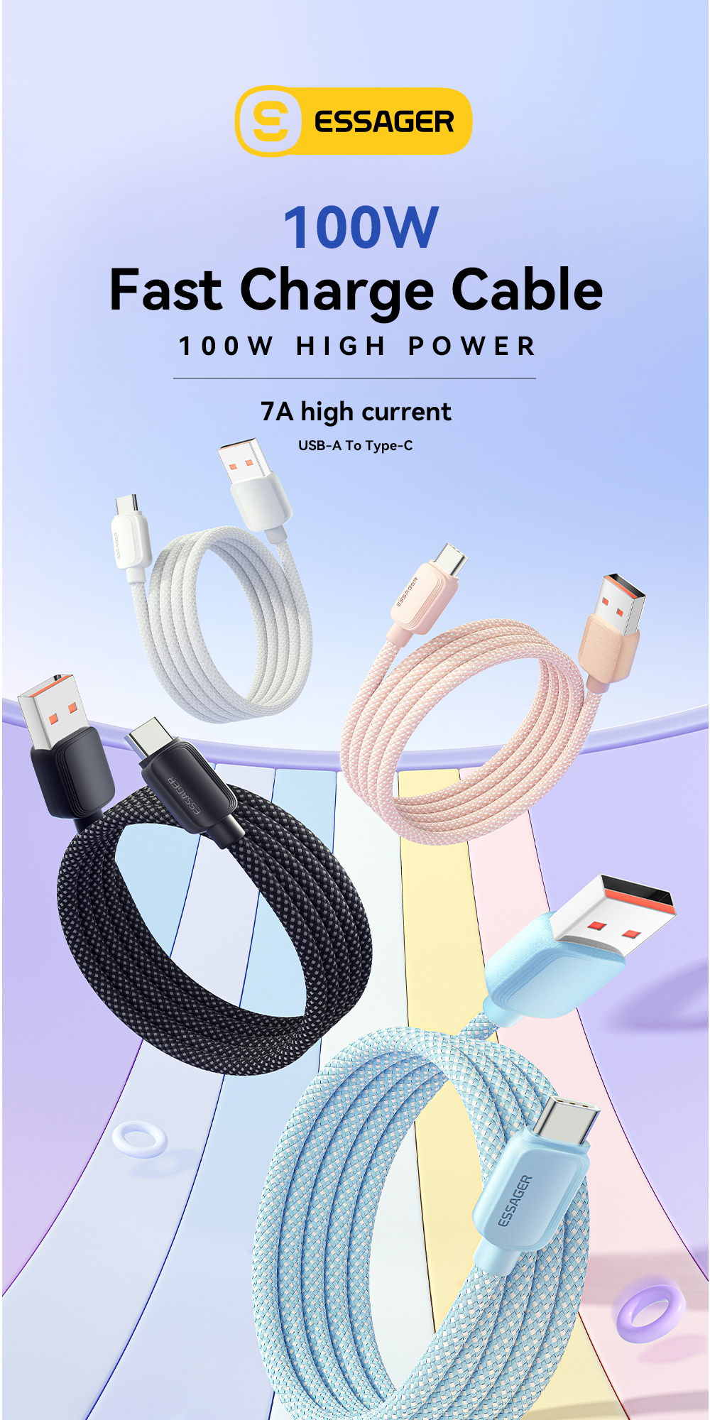 Nylon TPE Material A-C USB A To C Cable 100W ESSAGER ES-X46 Series
