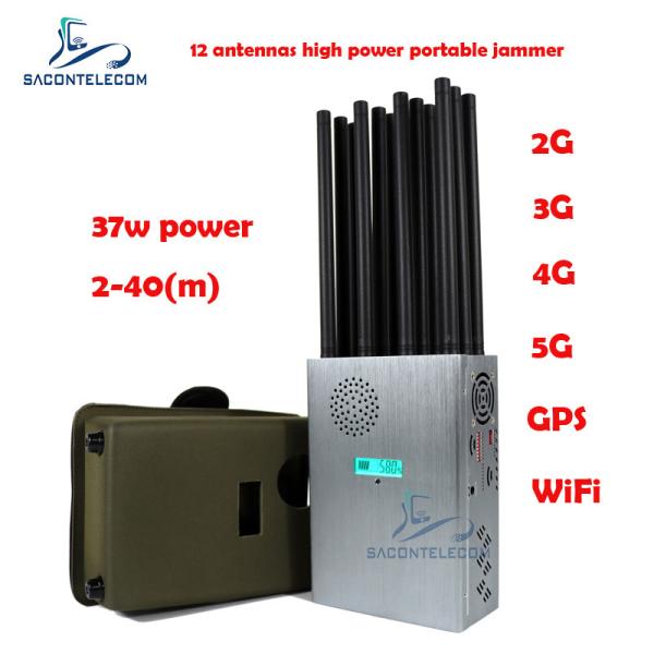 High Power 37w Mobile Phone Signal Jammer 12 Antennas 2G 3G 4G 5G Portable
